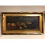 Continental school : Still life with fruit, oil on canvas, 44 x 18 cm, framed.