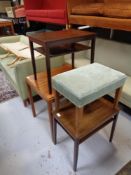 Three 20th century Danish tables together with a dralon upholstered footstool.