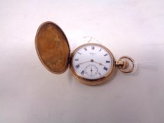 A gold plated Waltham Traveler pocket watch, movement numbered 19,252,