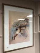 Continental colour print : A reclining nude study, 59 x 79 cm, framed.