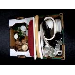 Two boxes of assorted china to include, Branksome tea china, kitchen storage jars, bread bin,