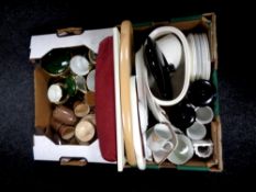 Two boxes of assorted china to include, Branksome tea china, kitchen storage jars, bread bin,