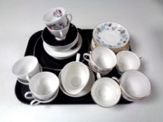 A tray containing a 21 piece Queen Anne rose patterned bone china tea service together with 20