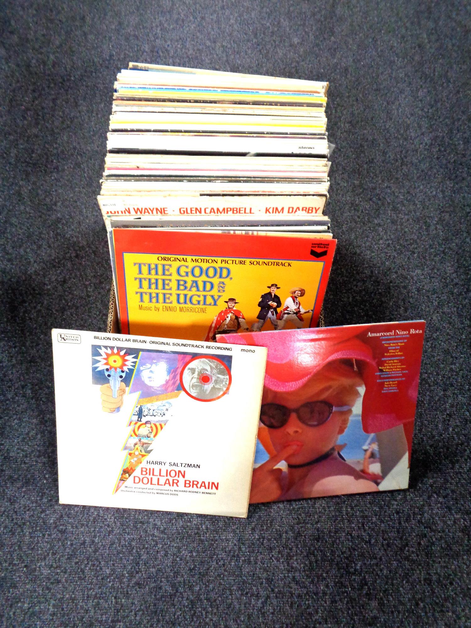 A box of vinyl LP records - compilations, movie sound tracks,