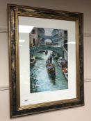 Continental school : Gondolas in a canal, colour chalk, 31 x 48 cm, framed.