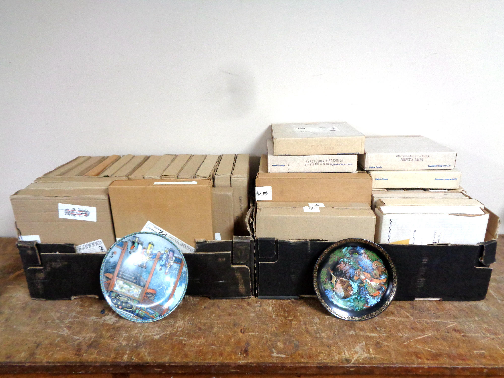 Five boxes containing a large quantity of Chinese and German collector's plates.