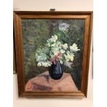 Continental school : Still life with flowers in a vase, oil on canvas, 38 x 47 cm, framed.