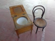 A child's bentwood chair together with an antique commode stool