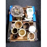 Two boxes containing miscellaneous to include plated wares, wall plates, dinner plates,