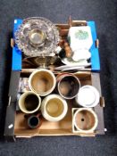 Two boxes containing miscellaneous to include plated wares, wall plates, dinner plates,