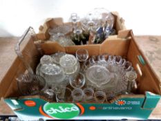 Two boxes of 20th century glass ware to include comport, serving plates, jelly mould,