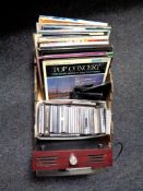 A box containing Ondial electric turntable together with a quantity of vinyl LPs and CDs (various).