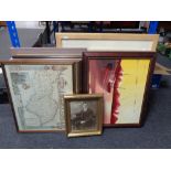 Three framed maps, Yorkshire, Durham and Northumberland,