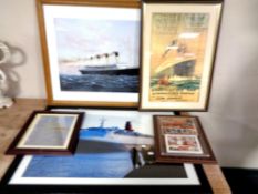 An Edward D Walker print 'Titanic, Maiden Voyage', together with four other prints,