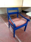 An antique painted kitchen armchair