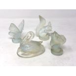Four Sabino frosted glass animal ornaments.