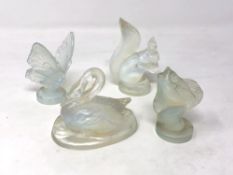 Four Sabino frosted glass animal ornaments.