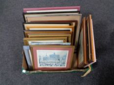 A box containing a large quantity of assorted framed pictures and prints to include L S Lowry etc