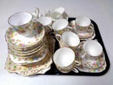 A tray containing 40 pieces of Tuscan plant floral patterned tea china.