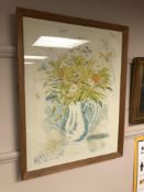 Continental school : Still life with flowers in a jug, colour chalk, 46 x 60 cm, framed.