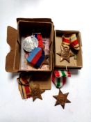 Five World War II medals on ribbons to include War Medal, African Star (x2), 1939-45 Star,