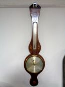An antique inlaid mahogany banjo barometer with silver dial by L. Ganna.