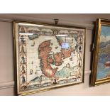 A continental hand coloured map, 53 x 46 cm, framed.