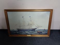 A gilt framed J. Scott print on canvas of The Louisa.