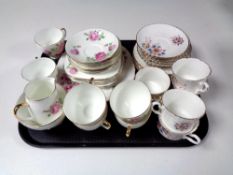 A tray containing a 21 piece Tudor bone china tea service together with a 17 piece Salisbury bone