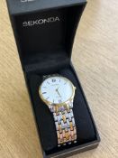 A gent's stainless steel Sekonda quartz wristwatch, boxed.