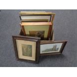 A box containing a quantity of assorted framed pictures and prints.