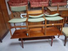 A mid 20th century teak two tier coffee table together with a set of three teak dining chairs (a/f)