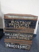 Three antique deed boxes.