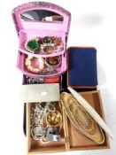 A tray of jewellery boxes, costume jewellery,