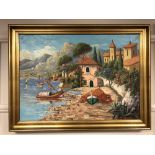 A. Grocsbo : A lakeside villa, oil on canvas, 69 x 49 cm, framed.