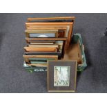 A box containing a quantity of assorted pictures and prints, oil on canvas, Lowry print,