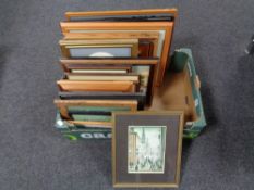 A box containing a quantity of assorted pictures and prints, oil on canvas, Lowry print,