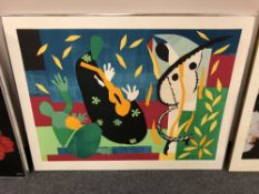 A colour print after Matisse, 112 x 87 cm, framed.