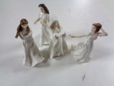 Four Royal Doulton figures, Sentiments, Greetings, Embrace and Charmed,