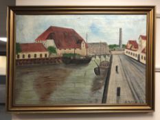 A. Bech : Boats in a canal, oil on canvas, 94 x 64 cm, framed.