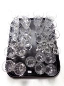 A tray of assorted lead crystal drinking glasses