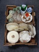 Two boxes containing a quantity of Crown Ducal dinnerware,