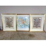 A gilt framed Gillian French signed print of flowers in a vase and two further gilt framed