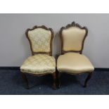 Two carved beech French salon bedroom chairs.