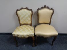 Two carved beech French salon bedroom chairs.