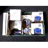 A box of boxed Ringtons china to include Millennium castle and cathedral jar, chintz tea china,