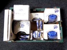 A box of boxed Ringtons china to include Millennium castle and cathedral jar, chintz tea china,