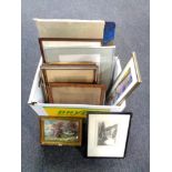 A box of assorted pictures - unframed oil,