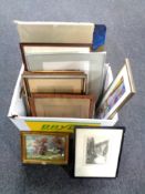 A box of assorted pictures - unframed oil,