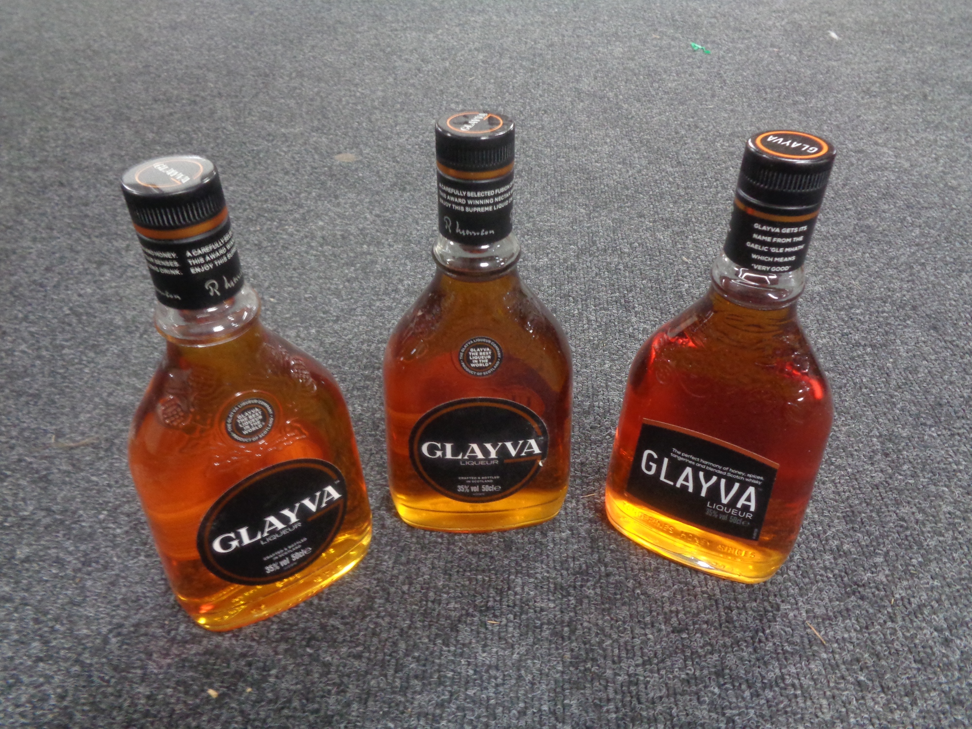 Three bottles of Glayva liqueur, 50cl.